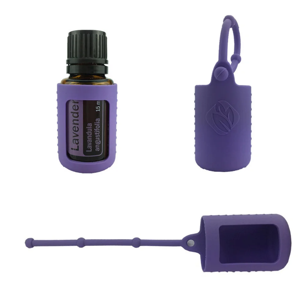 Funda de silicona para botella con rodillo, Protector de aceite esencial, Estuche de transporte, correa flexible, cubierta ajustable para botellas de 15ml, 6 uds.