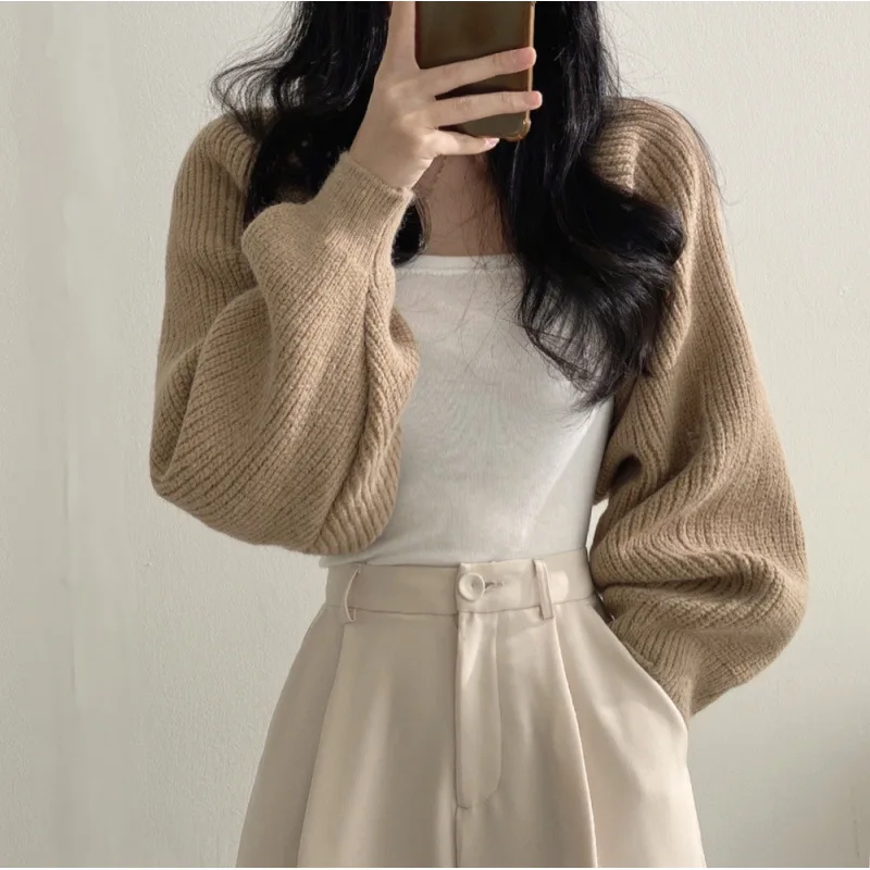 Elegant Sweater with Bowknot Women Korean Chic Spring and Autumn Temperament Strappy Sweater with Loose Blouse on The Back Y2k