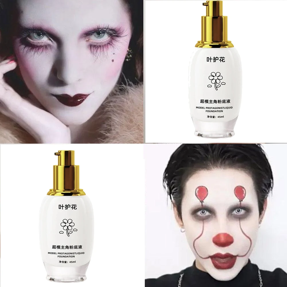 45ML Pure White Liquid Foundation Goth White Foundation Cream Concealer Cosplay Clown Halloween Face Body Paint Zombie Make-Up
