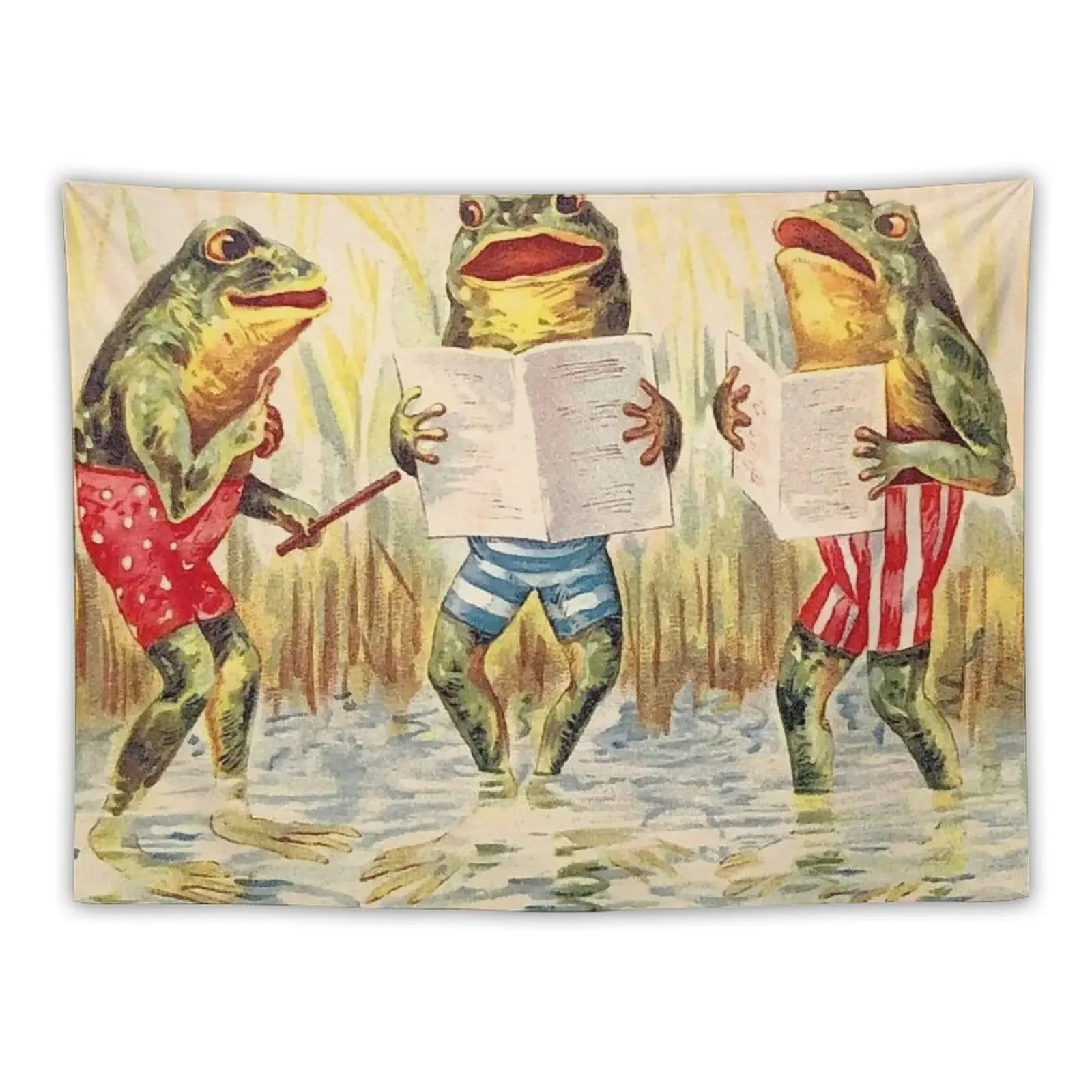 

FROG SINGING TRIO : Vintage Entertainment Print Tapestry Wall Carpet House Decorations Room Decor Cute Tapestry