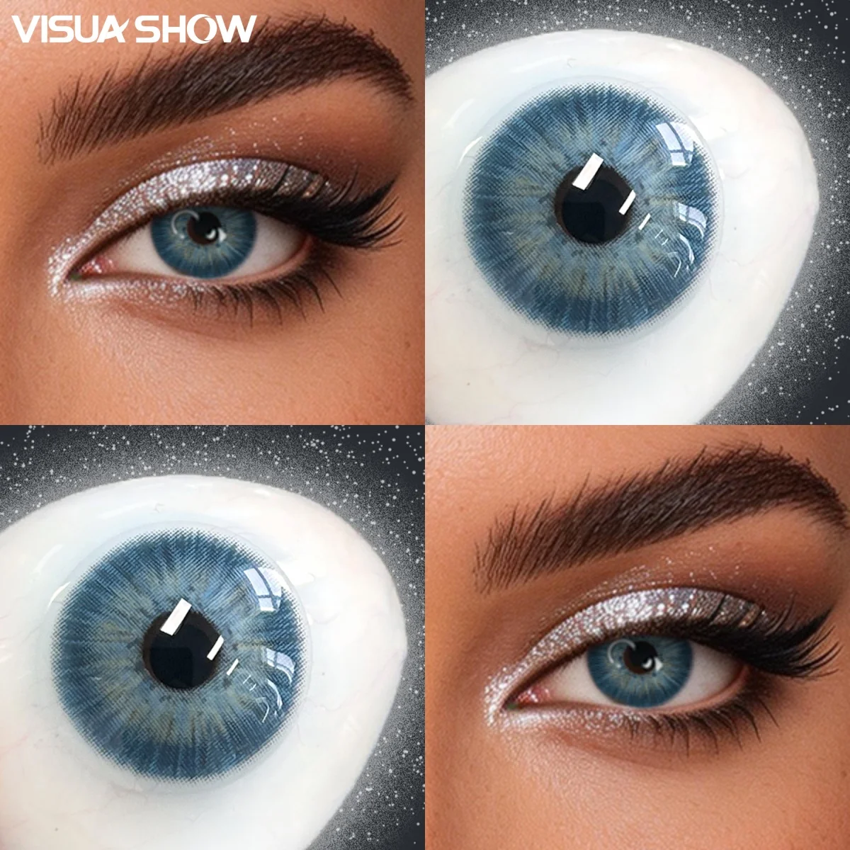 Visuashow 1 Paar Blaue Farblinsen, Halbjährlich Verwendbar, Einweg, Weich mit Kleiner Pupille und Augenvergrößerndem Effekt. Perfekt für tägliche Dates, Partys und natürliches Make-up – Detail 8