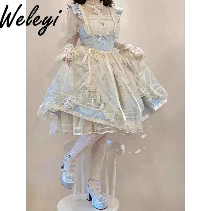 

Blue Ballet Lolita Kawaii Dresses Ropa De Mujer Summer New in Jsk Rojita Heavy Industry Fluffy A Word Elegant Princess Sukienka