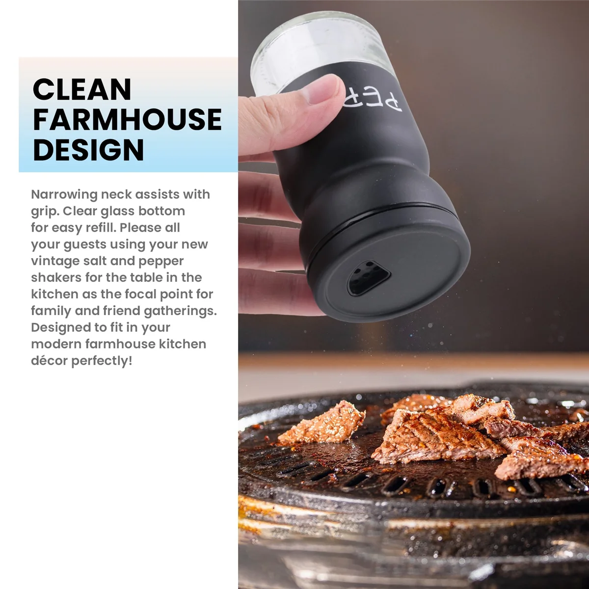 High-end Farmhouse Salt and Pepper Shakers Set with Adjustable Lids, Modern Home Country Kitchen Decor, Cute Shaker Set