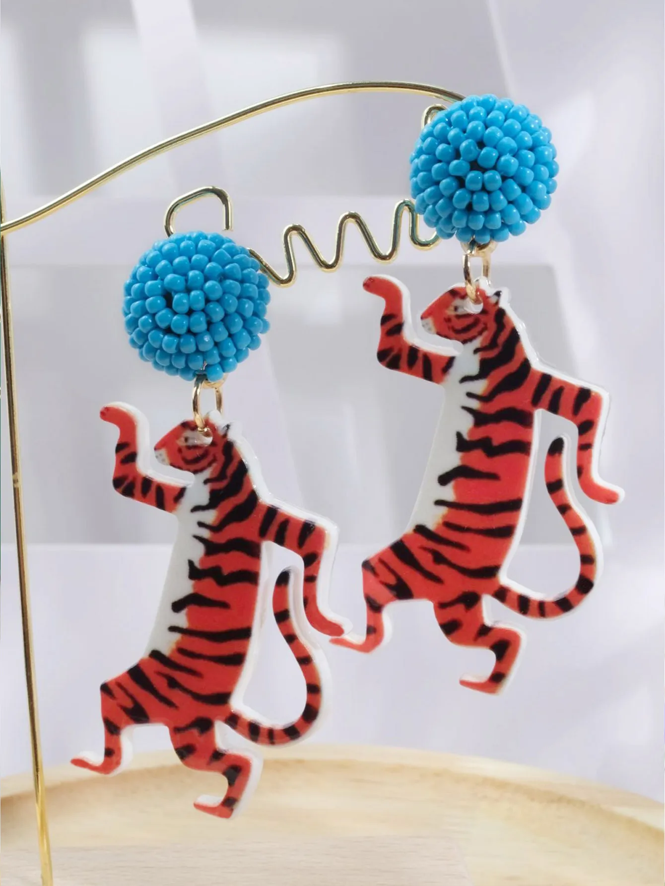 Fashionable, Fun And Cute Tiger And Cheetah Earrings, Handmade Bead, Suitable for Daily, Party, Birthday And Couple Gifts