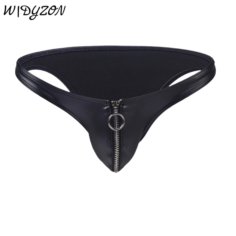 Men Sexy Briefs Gay Underwear Man Zipper Underpants Men\'s Faux Leather Bikini Briefs Cuecas Erotic Mens Lingerie Nightclub Wear