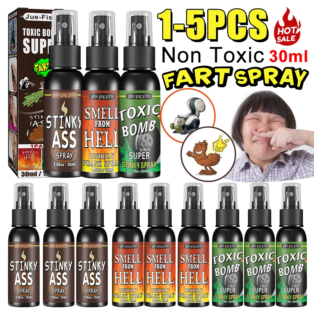 1-5 uds. Spray de mordaza para pedos, broma de broma, 30ml, Spray para pedos malolientes, puede plegar, broma, suministros para fiestas, juego divertido de Halloween no tóxico
