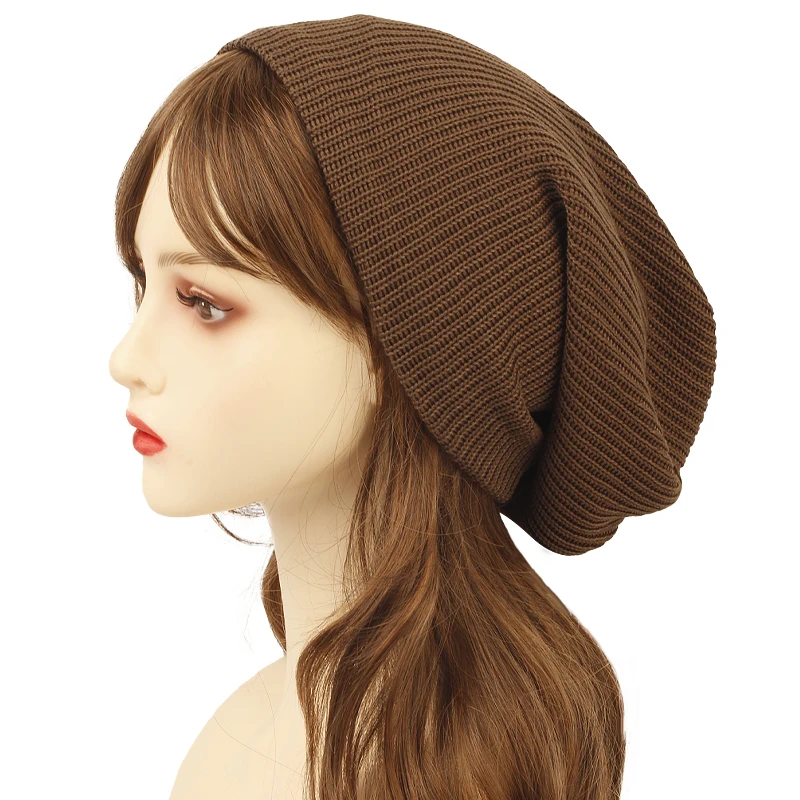Geebro Autumn Winter Stripe Solid Beanies For Women Fashion Knitted Hats Casual Beanies Hip-Hop Slouch Warm Skullies Bonnet Cap