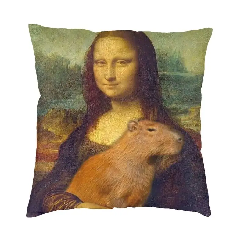 Custom Mona Lisa Carries Capybara Square Throw Pillow Case Decoration 3D Double Side Printed Cushion Cover for Car