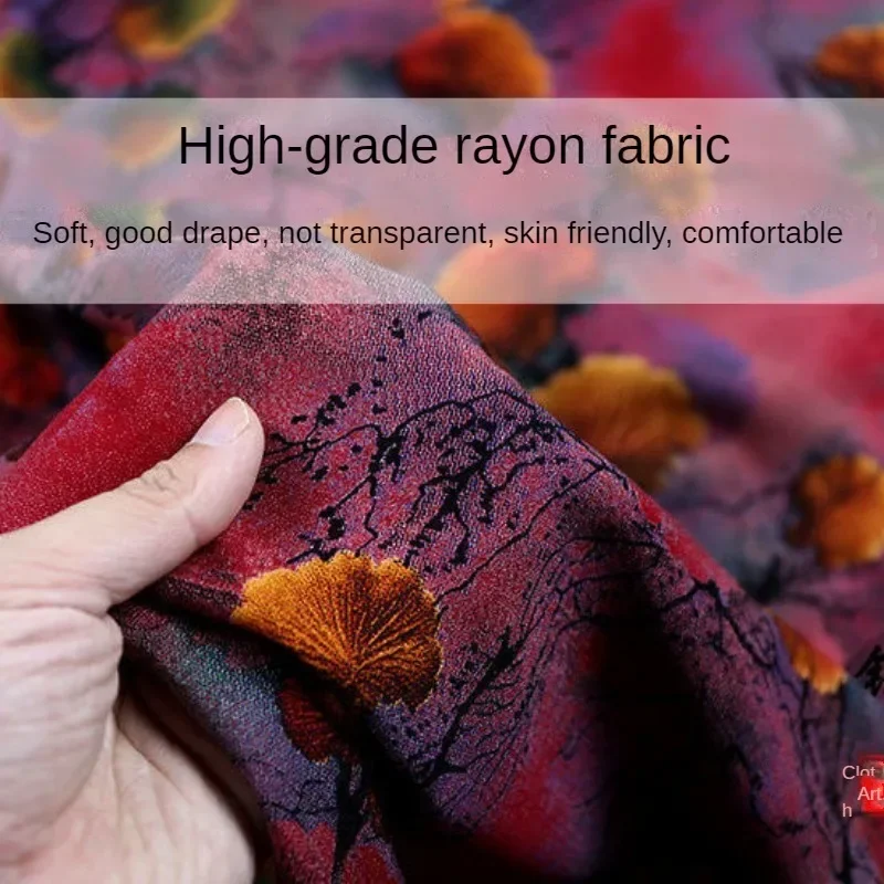 Printed Rayon Fabric By The Meter for Needlework Clothes Dresses Pajamas Shirts Diy Sewing Soft Smooth Breathable Summer Cloth