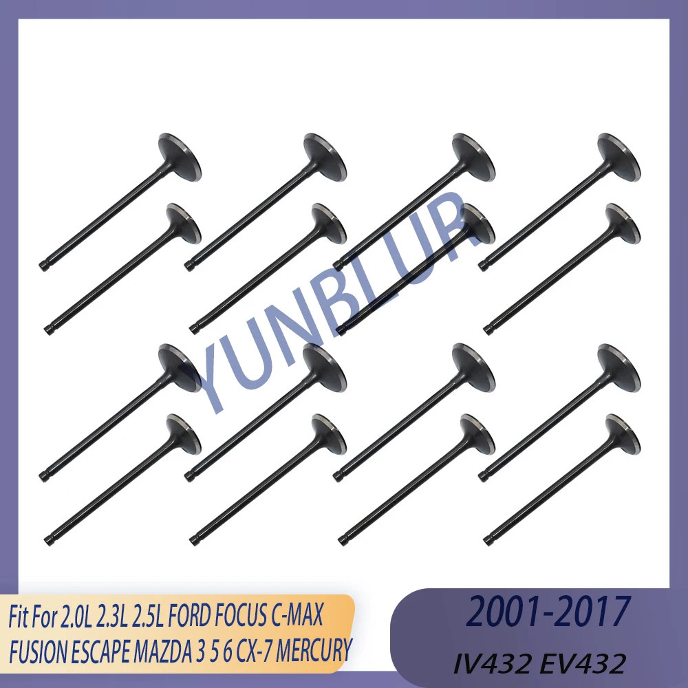 

Комплект из 16 клапанов для впуска и выпуска воздуха из двигателя, подходит для FORD FOCUS C-MAX FUSION ESCAPE MAZDA 3 5 6 CX-7 MERCURY, объем 2.0, 2.3, 2.5 л, 2001-2017 гг., бензин