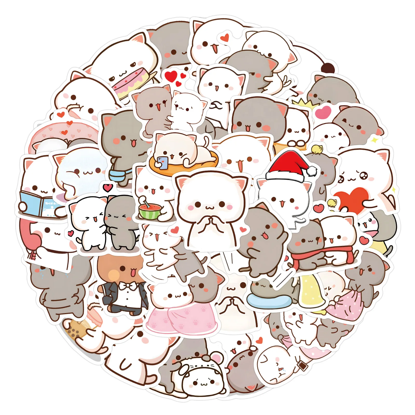 60Pcs Cartoon Cute Mitao Cat Stickers Waterproof Funny Cats Decals for Water Bottle Laptop Skateboard Luggage Kids Toys