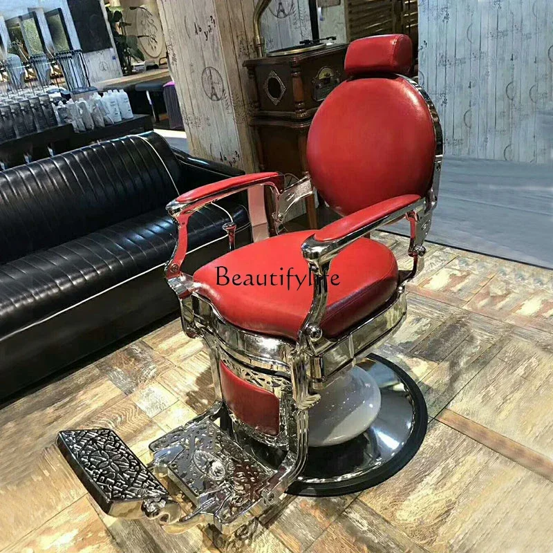 

yj5 Haircut reclining chair shaving shampoo large chassis retro oil head shop lifting and cutting chair