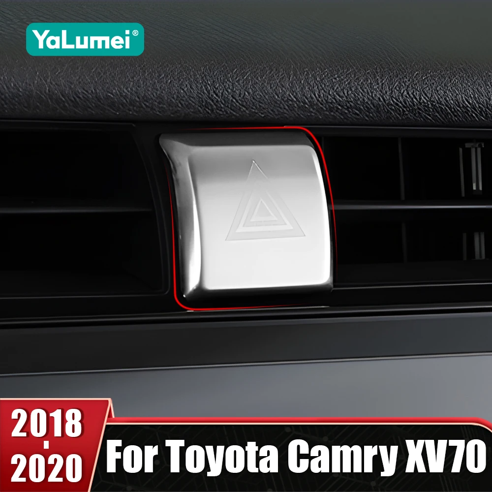 

For Toyota Camry XV70 2018 2019 2020 Stainless Car Double Flash Frame Warning Light Switch Cover Decorative Trim Accessories