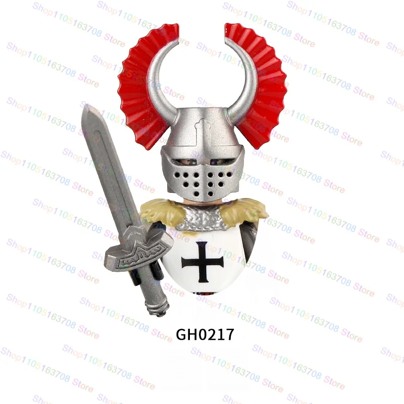 G0128 Moc Caballeros medievales de centurión romana guerra militar soldado cascos escudos figuras muñecas bloques de construcción regalos Juguetes