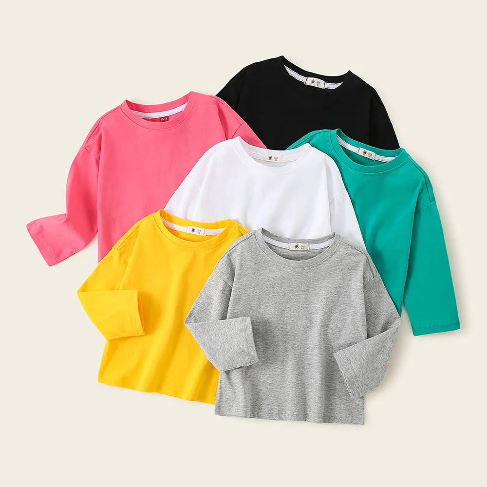 Kinder T-shirts 2024 Herbst Frühling Jungen Tees Candy Farbe Tops für Mädchen Cartoon Kleinkind Pullover Baumwolle Baby Bluse Kleidung
