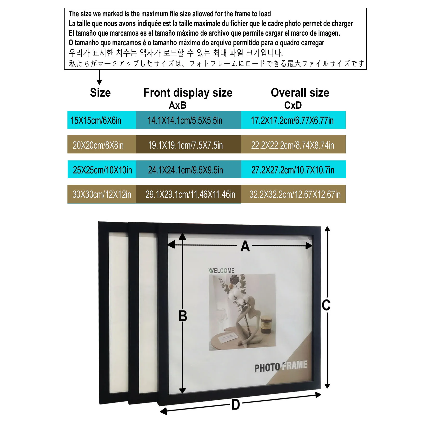3Pcs Wood Square Photo Frames for Wall Hanging or Desktop