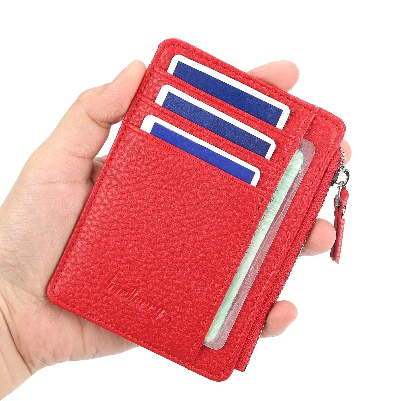 Women Men Slim Card Holder Wallet with Zipper Coin Pocket Leather Credit Card Case Mini Small ID Cardholder Protector