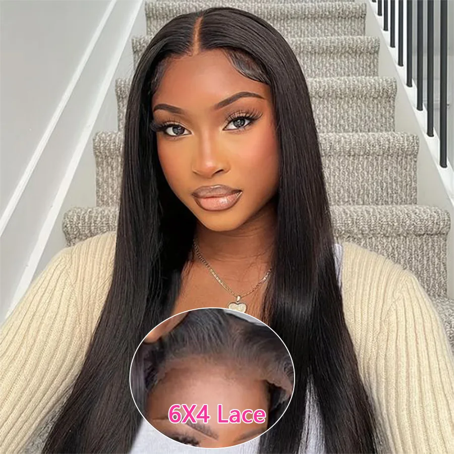 6X4 Glueless Human Hair Straight Wig Easy Wear and Take Brazilian 100% Human Hair Wig Pre-cut Lace Front Wig Easy Install  Wig