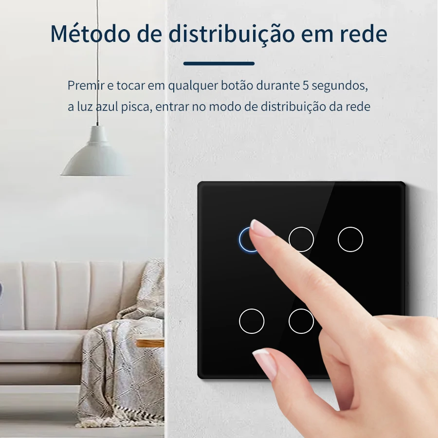 Tuya WiFi Smart Switch Brazil 4x4 AC110-220V Touch Panel 4/6 Gang Light Switch APP Control work with Alexa Google Home