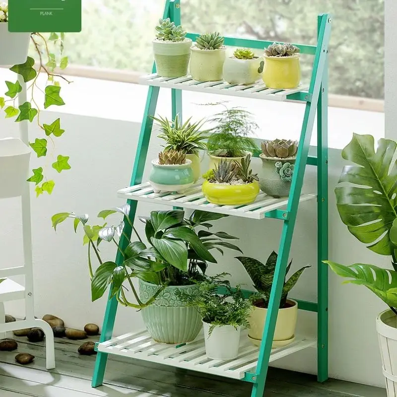 Outdoor Plant stand Balcony folding flower shelf Garden Organizer storage rack living room potted Display stand bamboo furniture