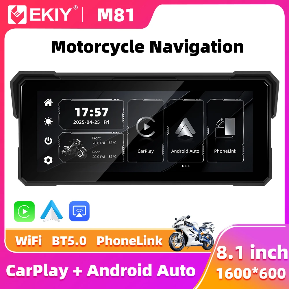 

EKIY 8.1 inch Wireless CarPlay Moto Android Auto Portable Digital Motorcycle Dashboard GPS Navigation Display Screen TPMS