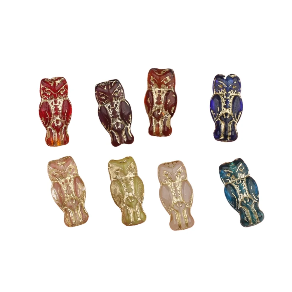 10pcs/lot 7*14MM Czech Glass Retro Double-sided Owl Beaded Beads Pendant Charms for Necklace Jewelry Diy Accessories