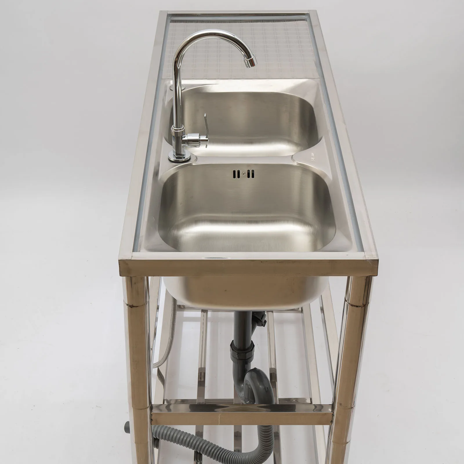 

Stainless Steel Commercial Sink Utility Sink 2 Compartment Kitchen w/Prep Table