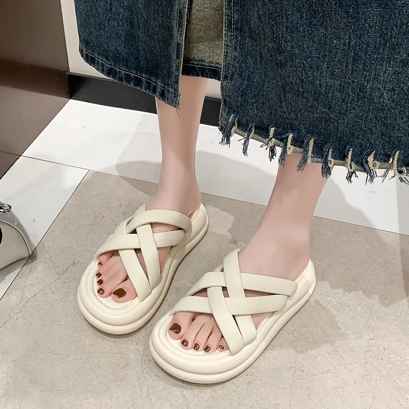 Sandal Slippers Women Summer Outer Fashion 2024 New Height Increasing Thick Bottom Leisure Beach Sandals  One Word Drag