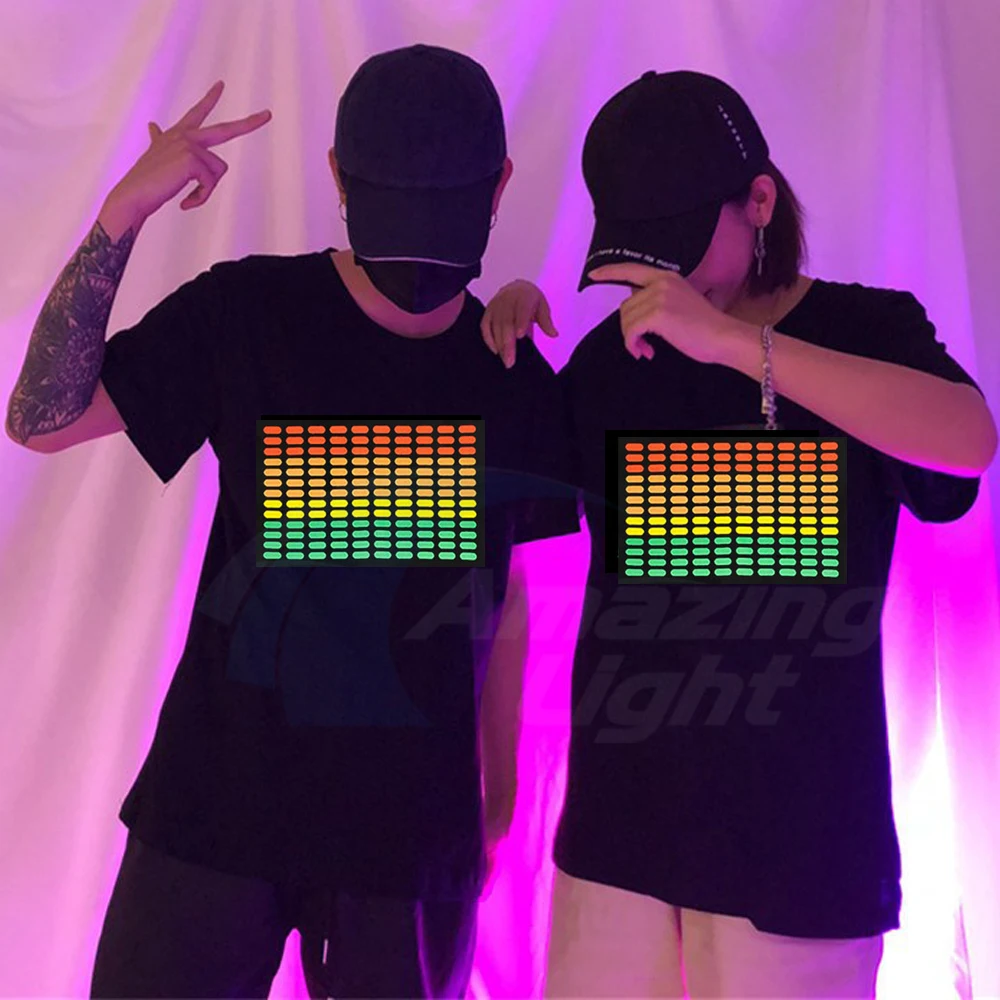 Hot Sale Sound Activated El T-qualizer Shirt Led T shirt El T-shirt With 2pcs AA Battery Inverter Free Shipping