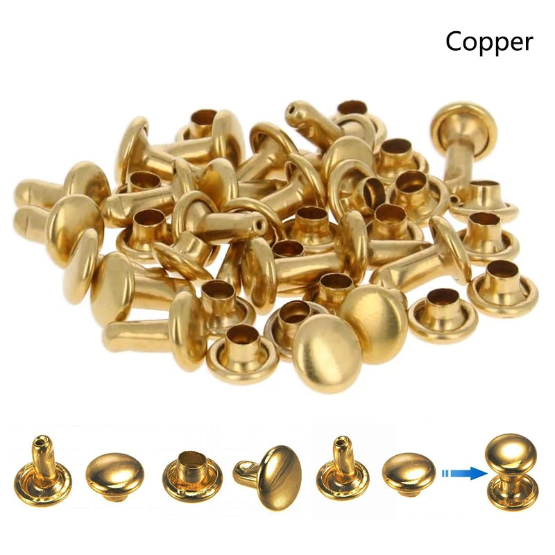 50set 6mm-12mm metallo doppio cappuccio rivetti borchie rivetto rotondo per borsa artigianale in pelle cintura indumenti cappello scarpe collare per animali domestici Decor
