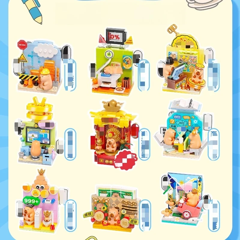 셈보 만화 카피바라 블록 창의적 퍼즐 트렌디 카피바라 업무 기록 직장 DIY 조립 모델 장식품 장난감
