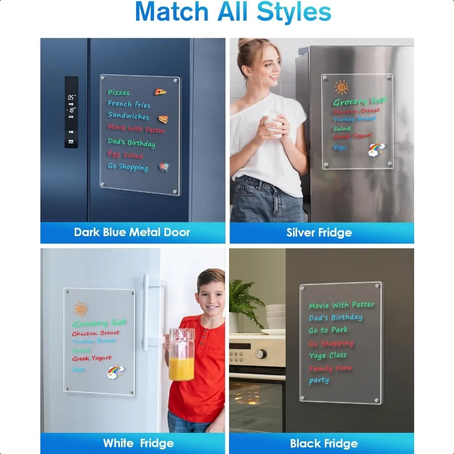 Small Magnetic Dry Erase Board for Refrigerator 12"X 8" Acrylic Magnetic Whiteboard for Fridge Clear White Board Kitchen Menu B