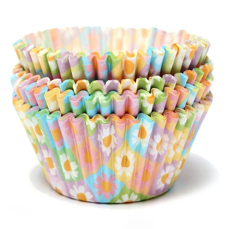 100Pcs Colorful Flower Pattern Paper Cake Cupcake Liners Baking Muffin Cup Mold Cases Wedding Party Valentine Decor Stand Wrappe