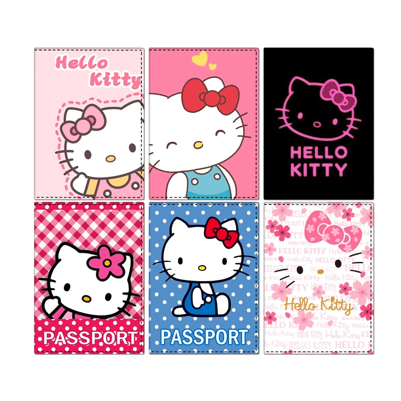 Hello Kitty Passport Holder Credit Card Travel Passport Cover Girls Ladies PU Leather Bank ID Card Holder Ticket Folder Case