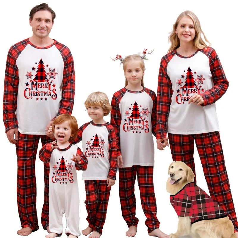 

2024 Christmas Family Matching Pajamas Sets Plaid Father Mother Kid Baby Dog Nightwear Xmas Tree Daddy Mommy and Me Pj's Clothes