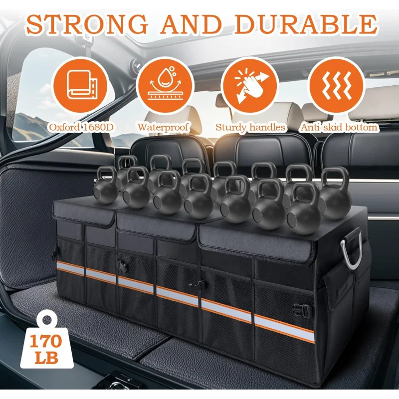 

Очень большой сверхпрочный органайзер для багажника автомобиля объемом 100 л с крышкой и сумкой-холодильником на 26 л, водонепроницаемая складная сумка-холодильник 1680D Oxford для внедорожника, грузовика Se
