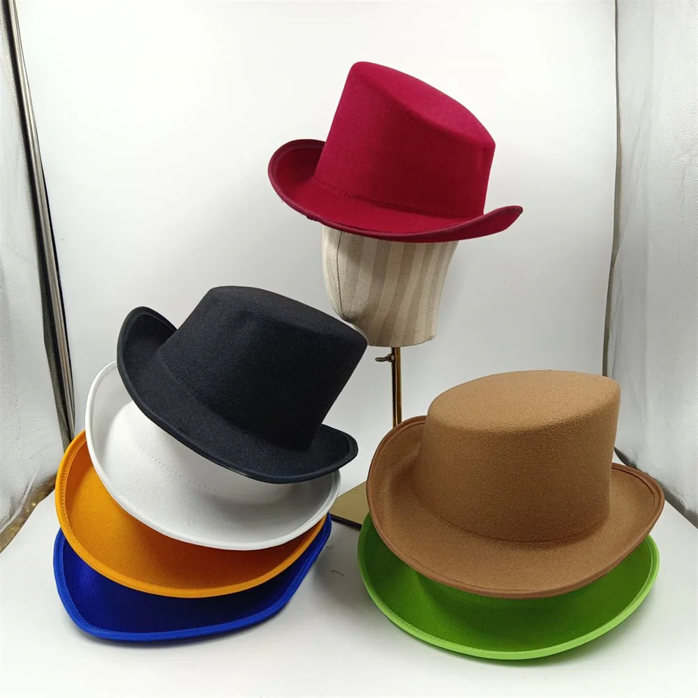 New Colorful Fedora Hat Men\'s and Women\'s Beveled Top Hat High Top Gentleman Derby Hat Felt Magic Hat President Hat Party Hat