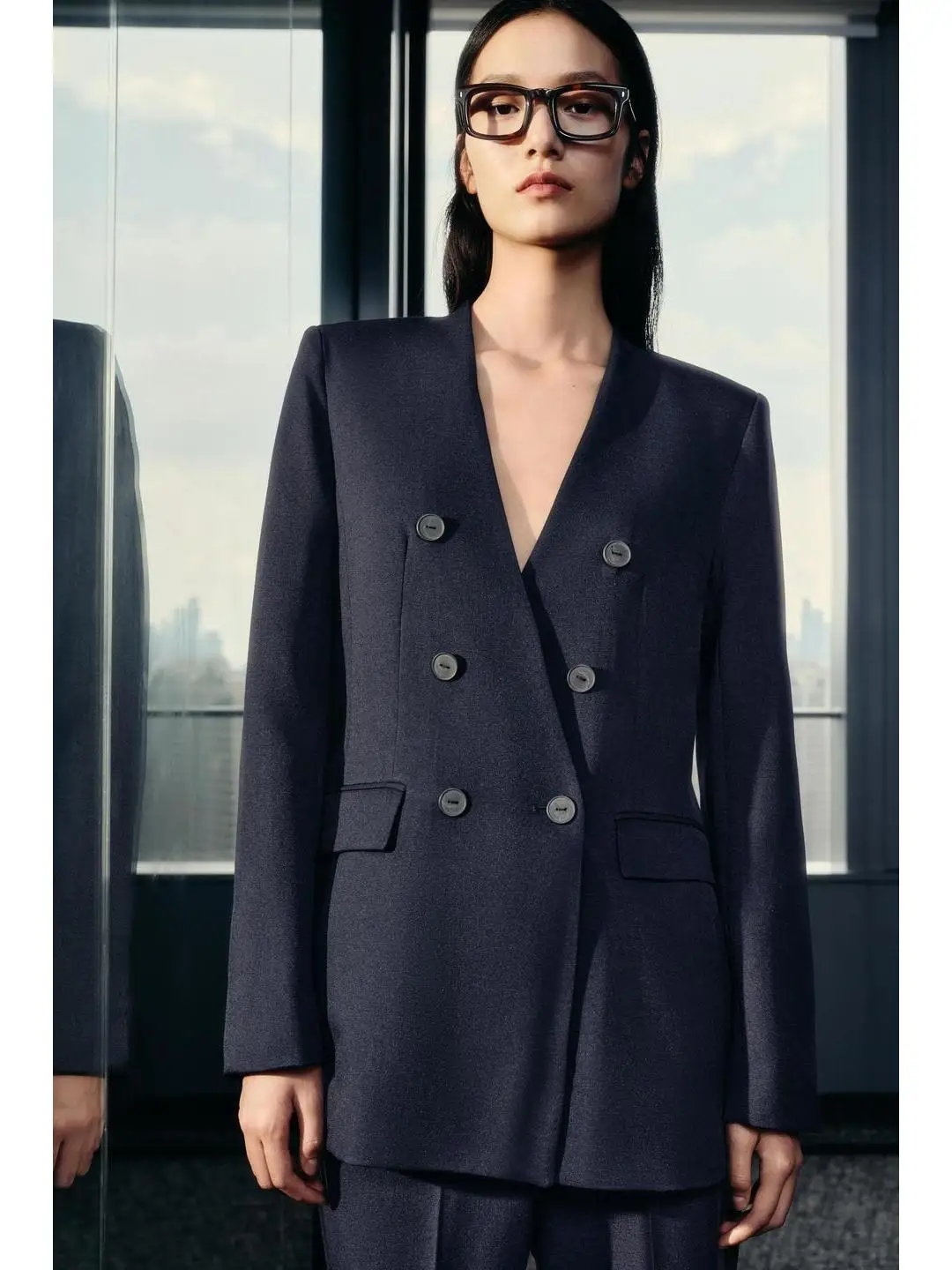 

Early Autumn Ele Commute No Collar Suit Jaet High Waist Pants V-ne Single Button Closure Simple Sle Women's Suit