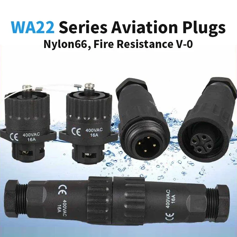Waterproof WA22 Connector Curved IP67 TE ZE TL TK G1 G2 Gold-plated 4Pin Screw Wiring 7 Pin Solder Aviation Plug Socket