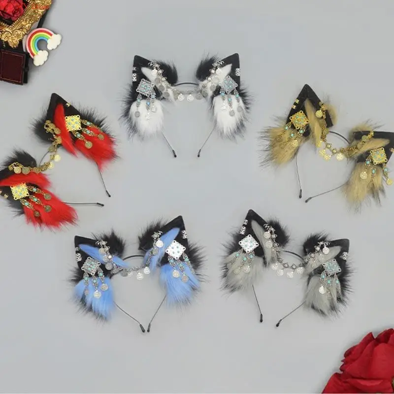 N1HE Soft Plush Wolf คอสเพลย์หูฟังสำหรับการแสดงเวทีการประชุมฮัลโลวีน