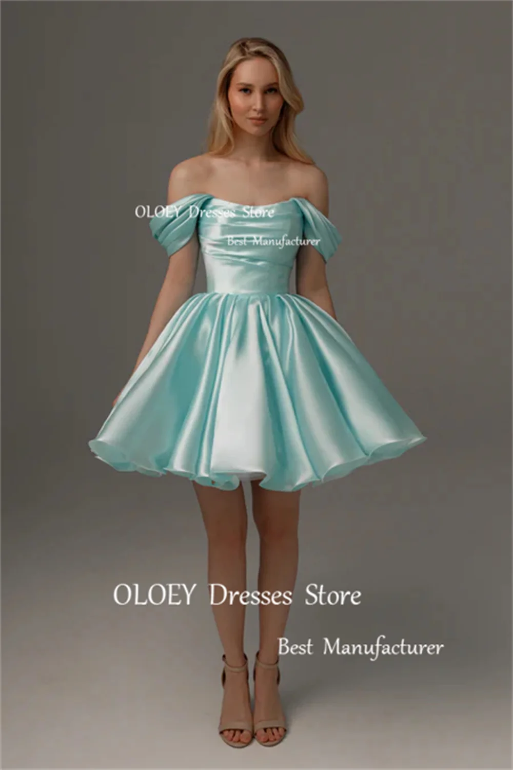 OLOEY Elegant Short Prom Cocktail Dresses Detachable Off Shoulder Sleeves Chiffon Party Dresses Corset Custom Made Prom Dress