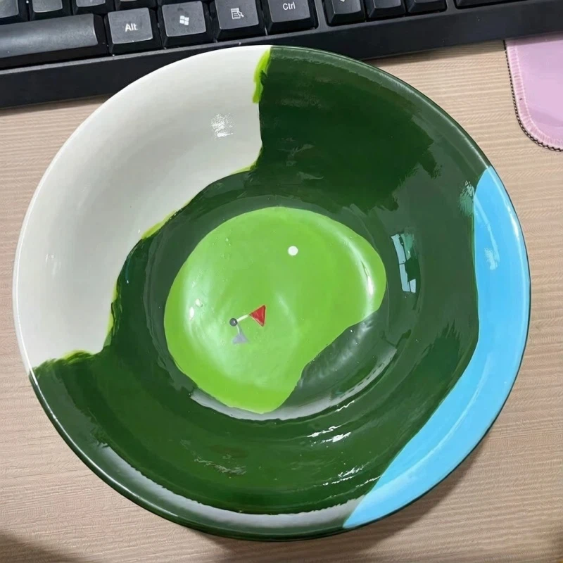Handmade Golf Course Ceramic Bowl, Unique Hand-Painted Green Putting Green Snack Bowl, Novelty Golf Gift for Men Golf Lovers