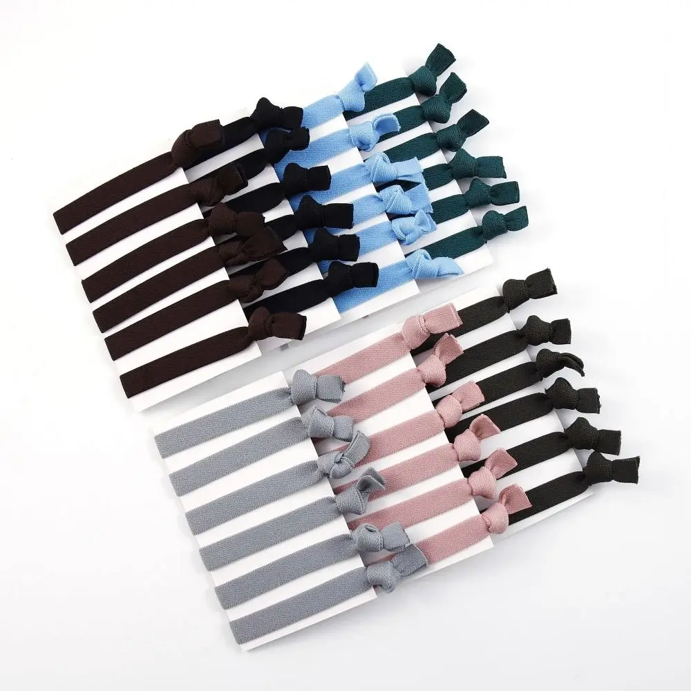 男性用フラットノットヘアティー、ソリッドエラスティックバンド、損傷なしの男性用バンタイ、ヘアアクセサリー、セットあたり6個