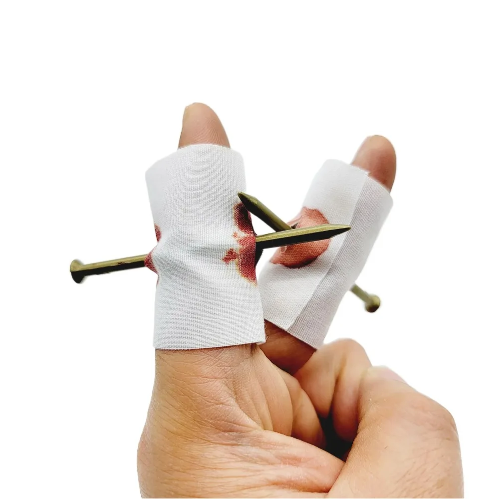 10PCS Jokes Fake Nail Through Finger Scares People Prank Trick Blood Prank Magic Prop Magic Worry Magic Trick Toys