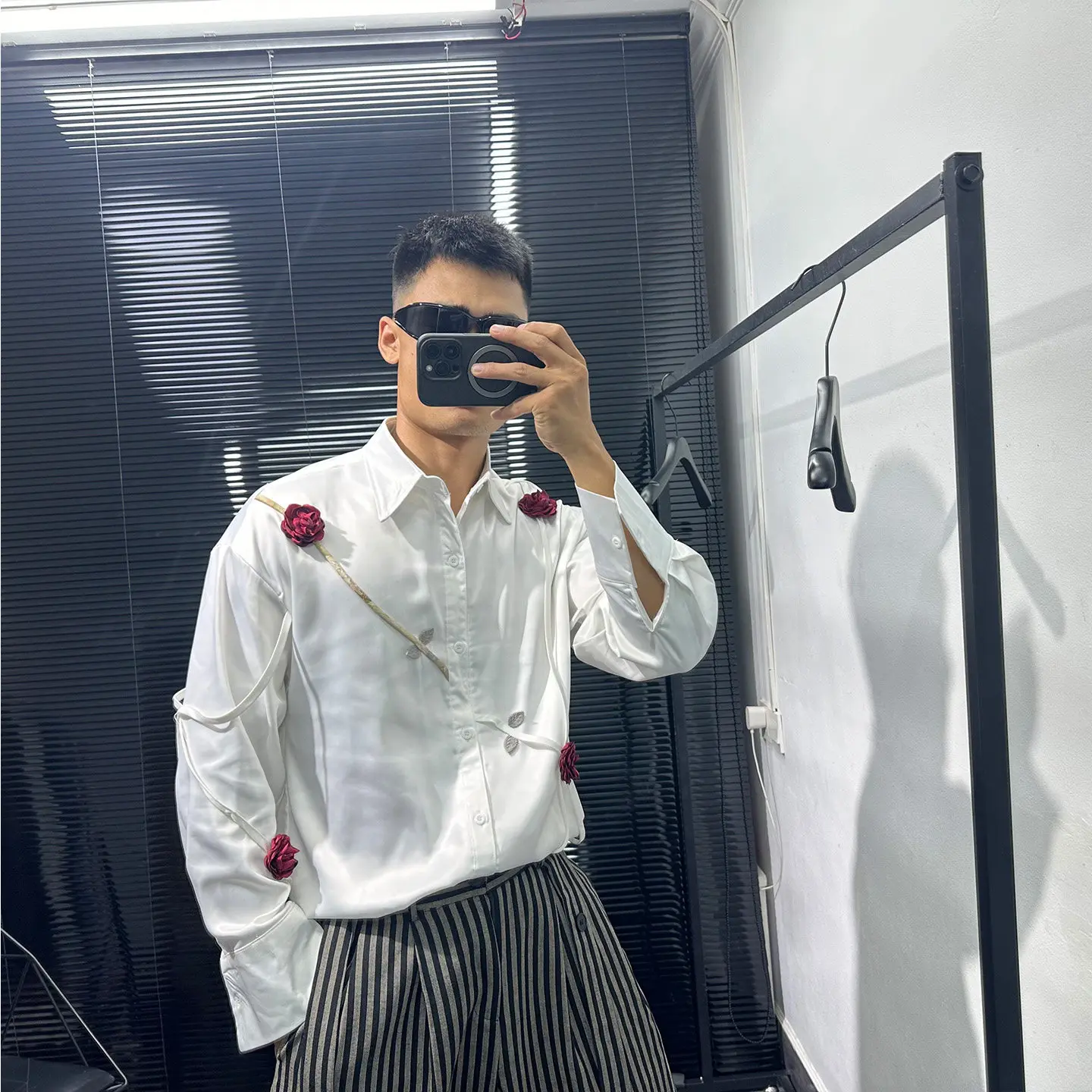 Dark Design Sense Avant-Garde Three-Dimensional Rose Shirt Men's Autumn Loose Retro Idle Style All-Matching