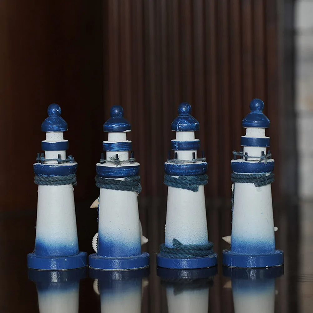 

1pcs Wooden Lighthouse Ornaments Hand Painted Vintage Decorative Miniature Model Stormy Rubbing Effect for Kids