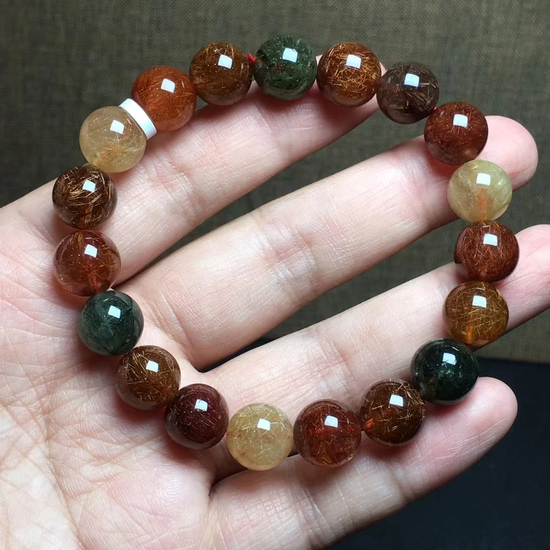 

Natural Copper Colorful Rutilated Quartz Bracelet Gold Green Rutilated 11mm Clear Round Women Bracelet AAAAAA