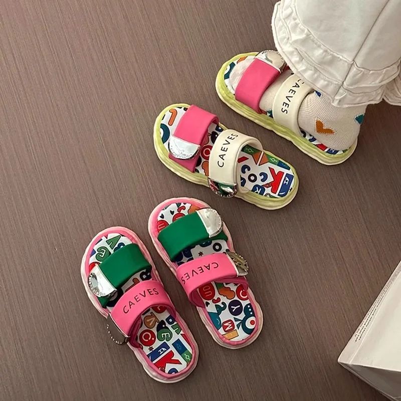 

Comfort Women's Sandals Fashion Cute Cartoon Bear One-word Buckle with Velcro Sandals Womens Beach Cool Slippers Sandalias Mujer