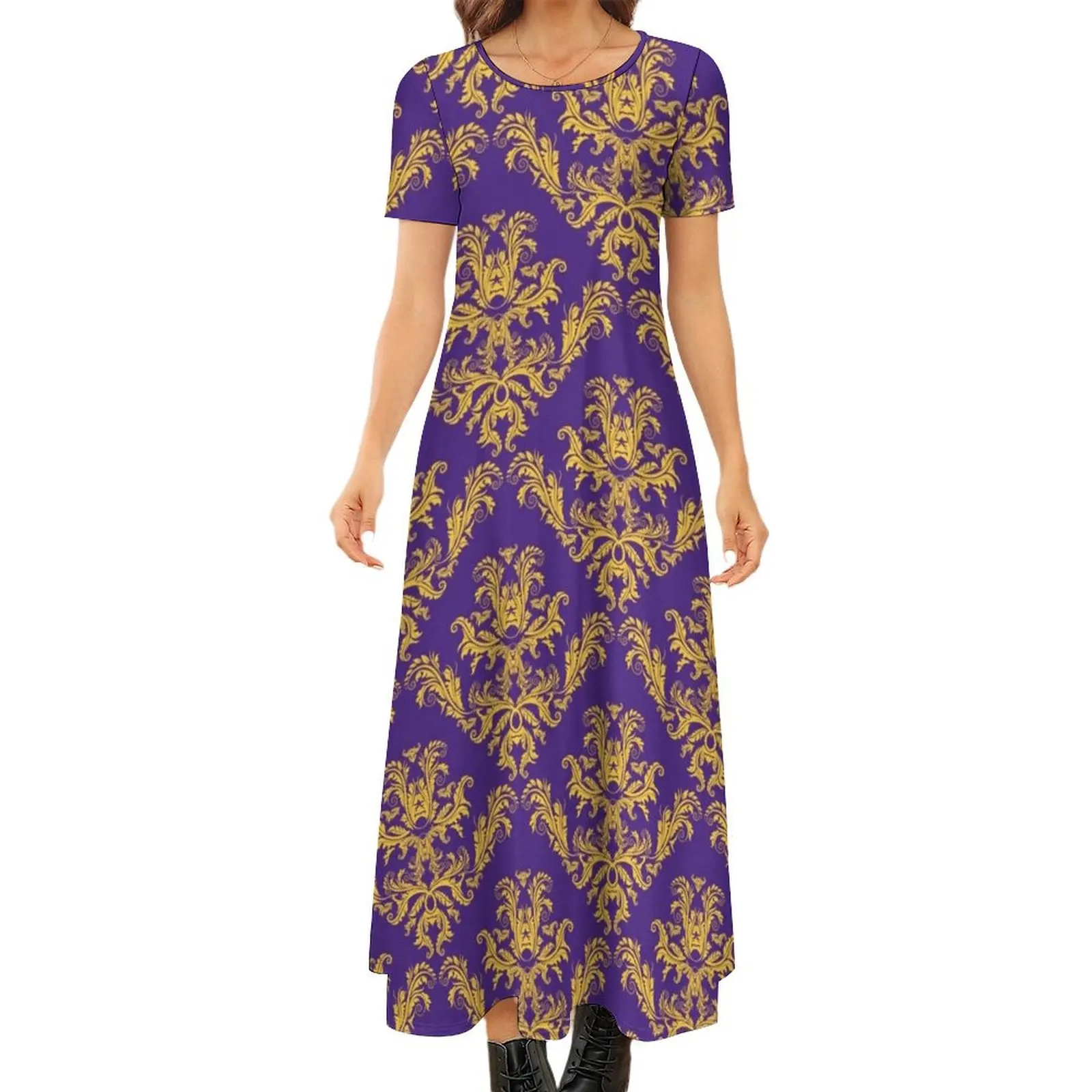 

Baton Rouge - Damask Round Neck Short Sleeve Dress loose summer dress Women"s dresses