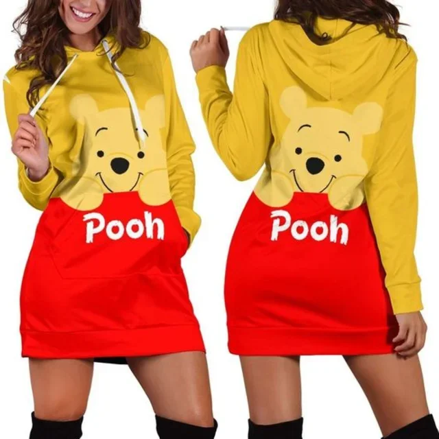 

2024 Disney Winnie the Pooh Piglet Women Hoodie Dress Sweater Fashion Sweatshirt Dress 3d Allover Printed Hoodie for Women